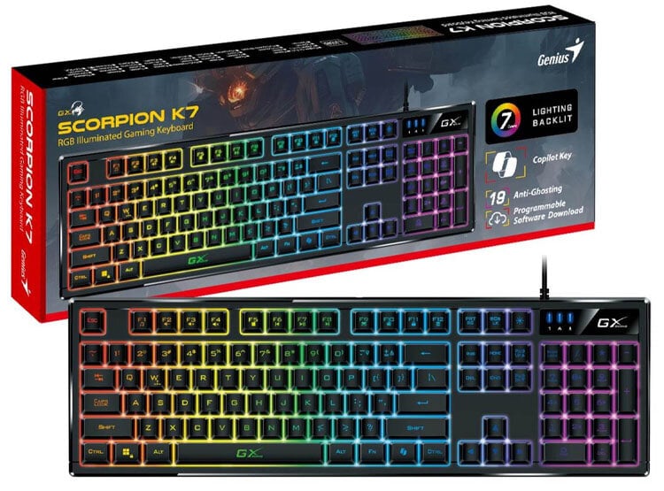 TECLADO GENIUS GX SCORPION K7 AI COPILOT GAMING RGB 19 TECLAS ANTI-GHOSTING MACRO USB SP BLACK - 1