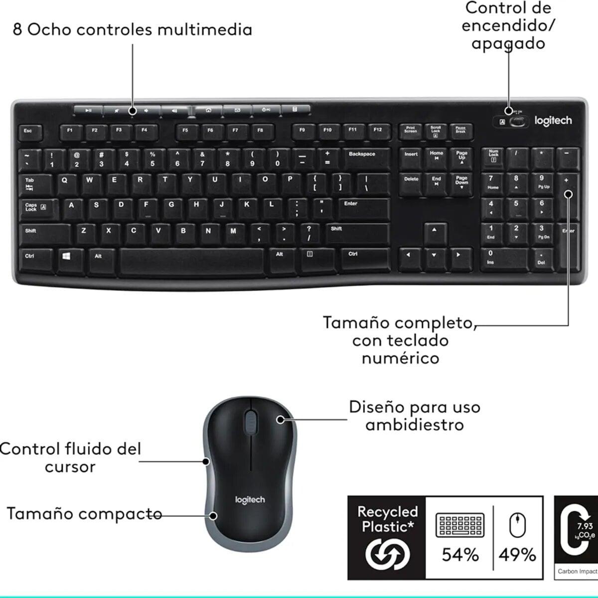 TECLADO LOGITECH + MOUSE MK270 WIRELESS USB BLACK - 5