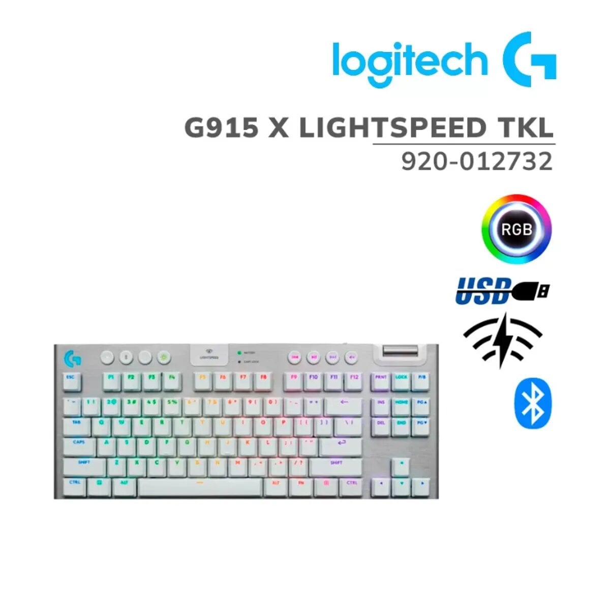 TECLADO LOGITECH G915 X TKL LIGHTSPEED/ BT LIGHTSYNC RGB / KEYCONTROL WHITE - 1