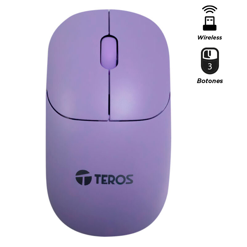 MOUSE ÓPTICO INALÁMBRICO TEROS TE-1219S, 1000 DPI, RECEPTOR USB, 3 BOTONES, COLOR MORADO - 1