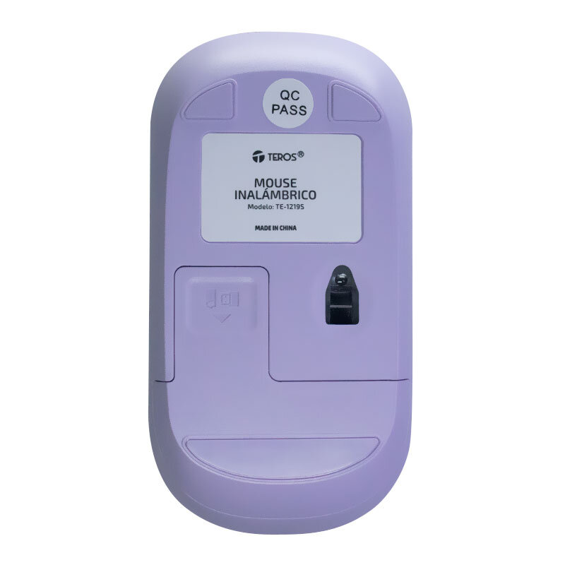 MOUSE ÓPTICO INALÁMBRICO TEROS TE-1219S, 1000 DPI, RECEPTOR USB, 3 BOTONES, COLOR MORADO - 3
