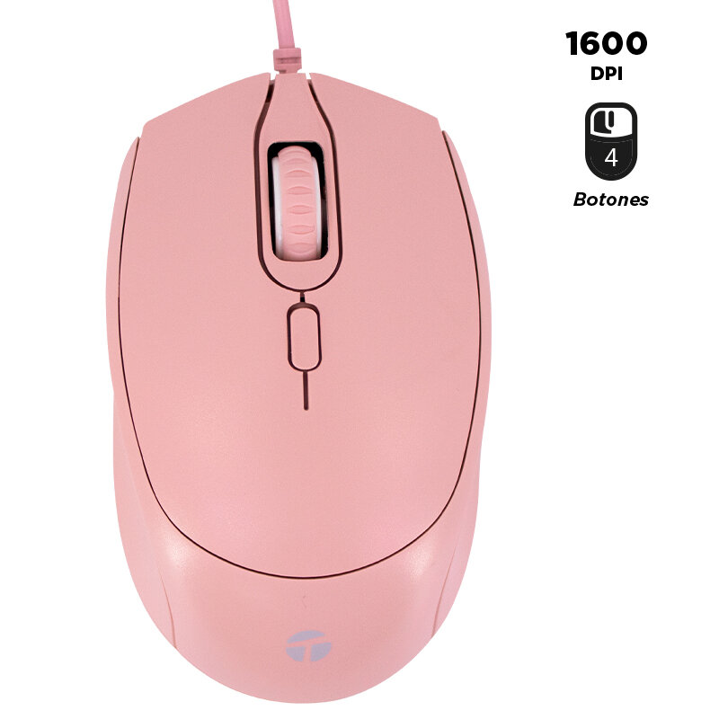MOUSE ÓPTICO TEROS TE-1226S, 800-1200-1600 DPI, USB, 4 BOTONES, COLOR ROSADO - 1
