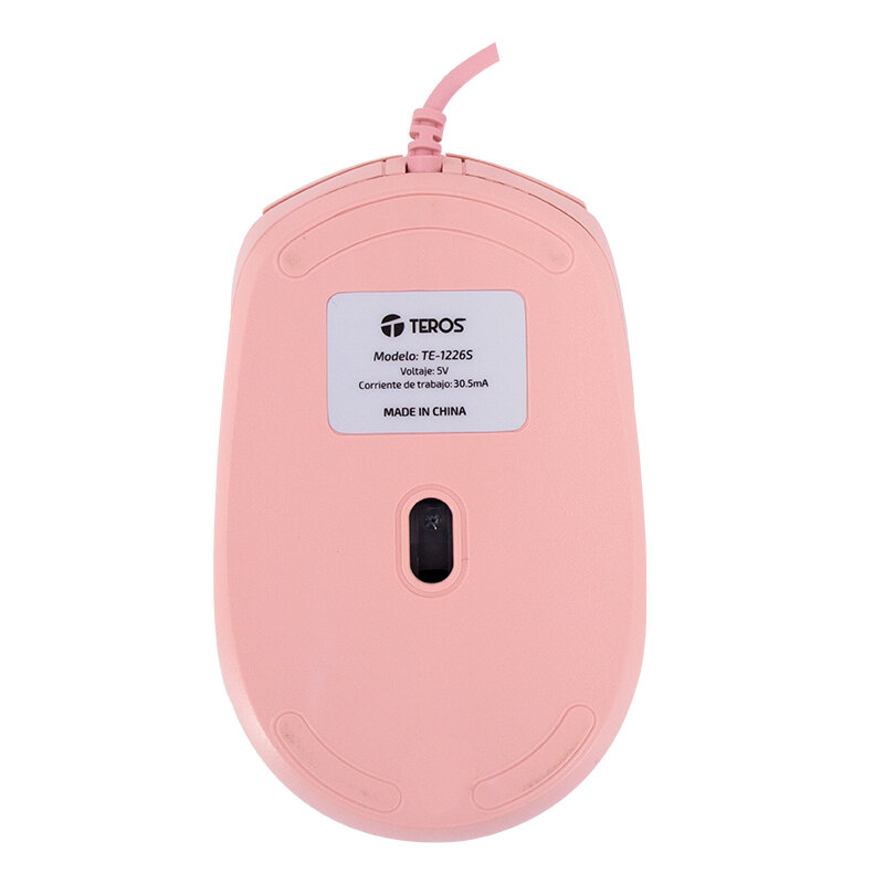 MOUSE ÓPTICO TEROS TE-1226S, 800-1200-1600 DPI, USB, 4 BOTONES, COLOR ROSADO - 3