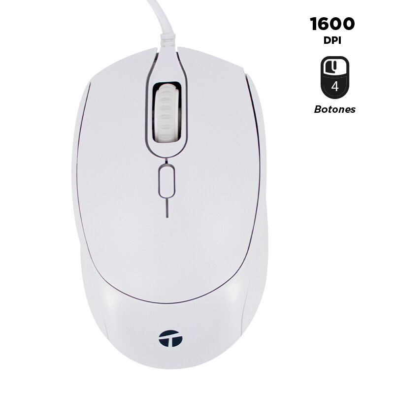 MOUSE ÓPTICO TEROS TE-1225S, 800-1200-1600 DPI, USB, 4 BOTONES, COLOR BLANCO - 1