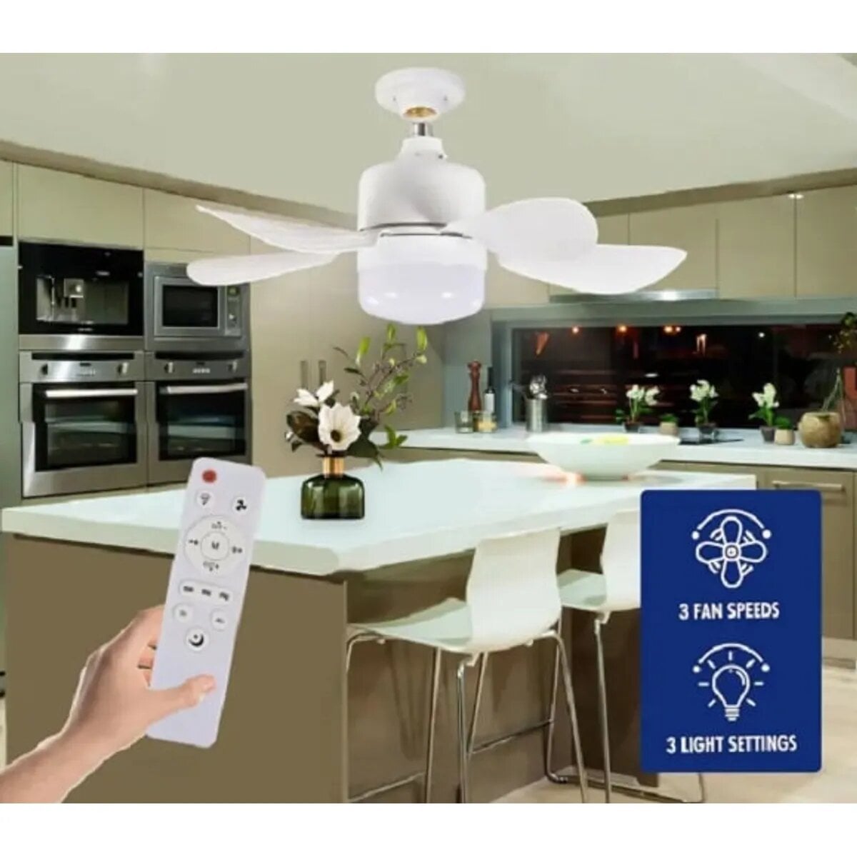 LÁMPARA VENTILADOR DE TECHO MULTIFUNCIÓN FOCO 5 ASPAS CNTROL - 2