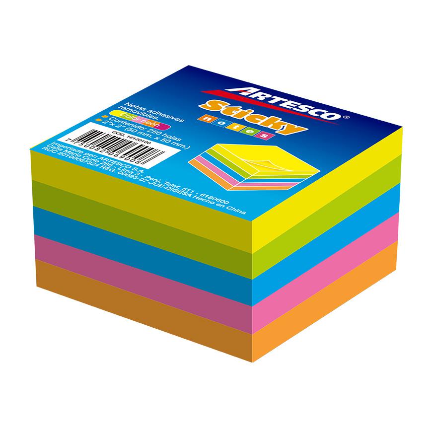 NOTAS ADHESIVAS ARTESCO 50 X 50 MM COLORES NEÓN 250 HOJAS - 1