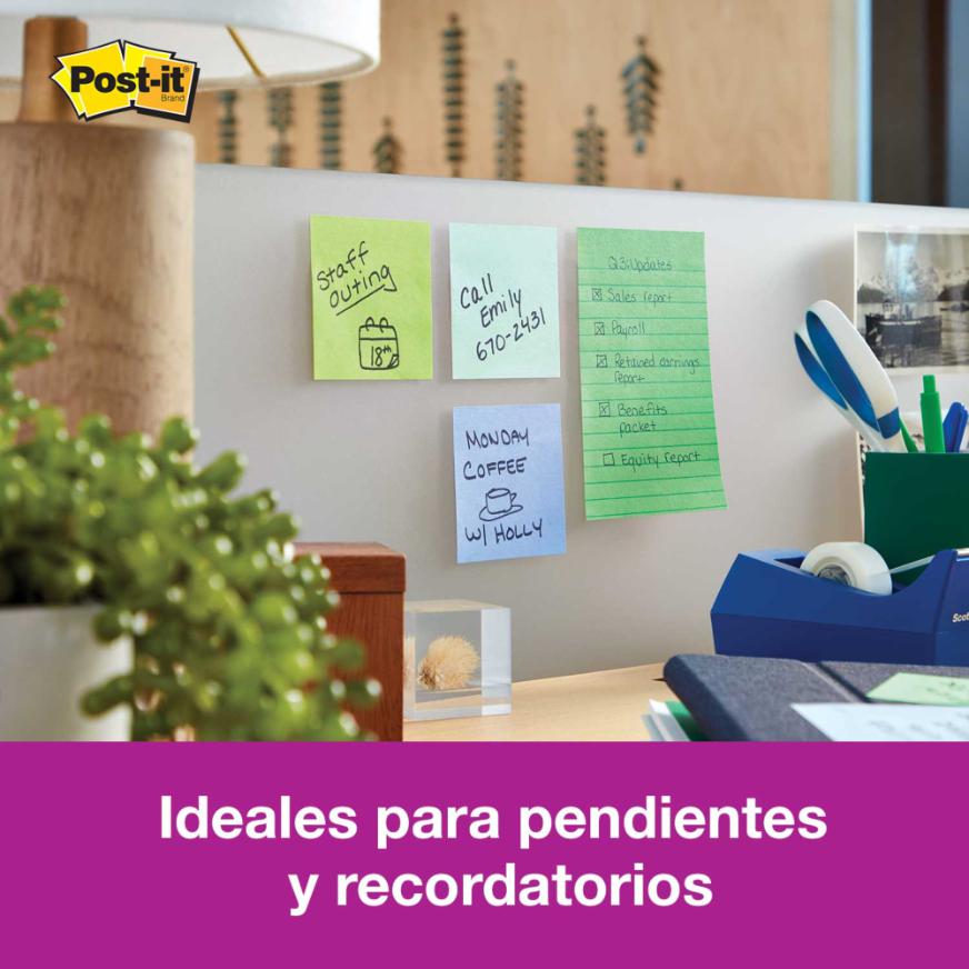 NOTAS ADHESIVAS 3M POST-IT SUPER STICKY 76 X 76 MM COLORES TROPICALES 450 HOJAS - 2