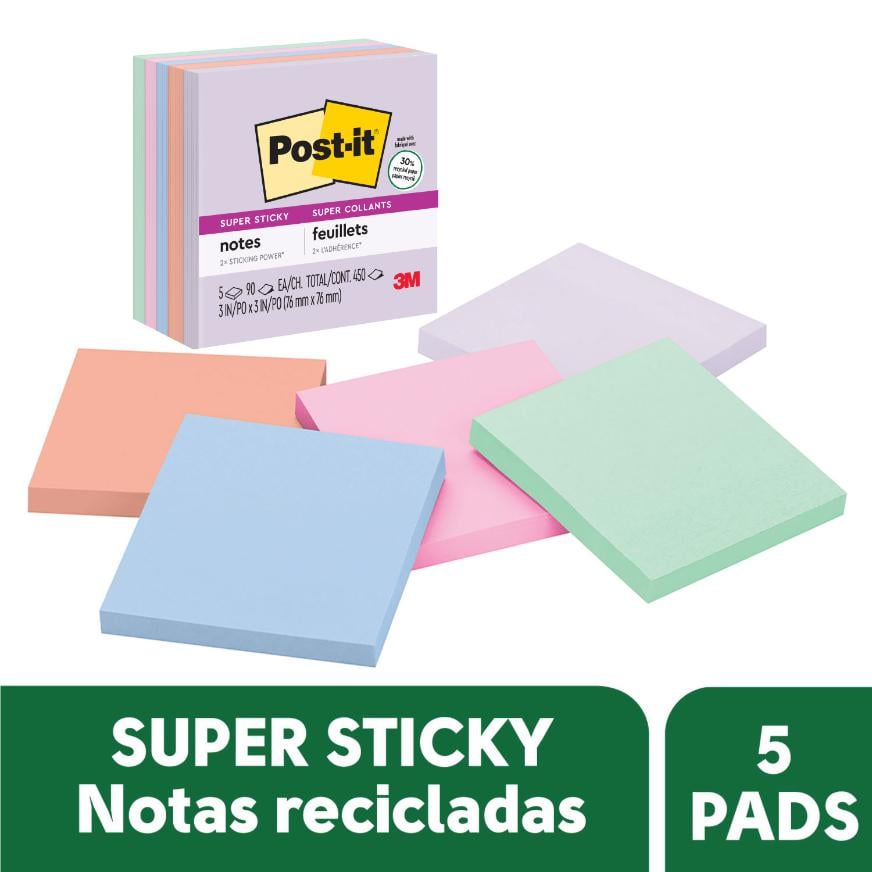 NOTAS ADHESIVAS 3M POST-IT SUPER STICKY 76 X 76 MM COLORES FRUTALES 450 HOJAS - 1