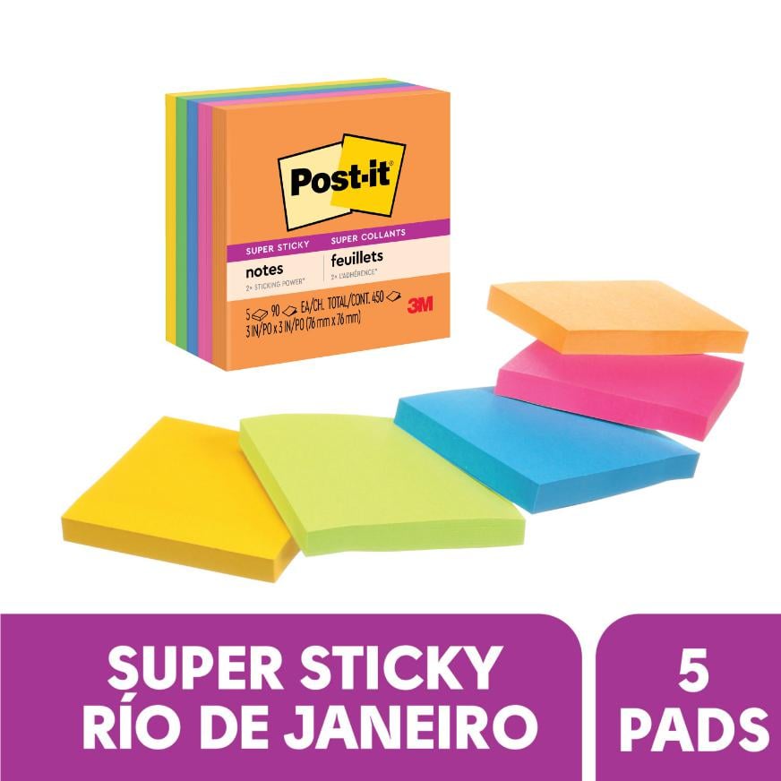 NOTAS ADHESIVAS 3M POST-IT SUPER STICKY 76 X 76 MM MULTICOLOR 450 HOJAS - 1