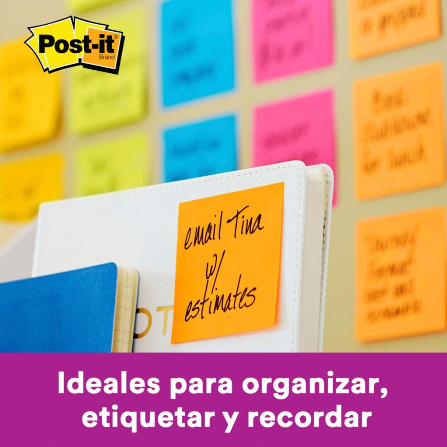 NOTAS ADHESIVAS 3M POST-IT SUPER STICKY 76 X 76 MM MULTICOLOR 450 HOJAS - 2