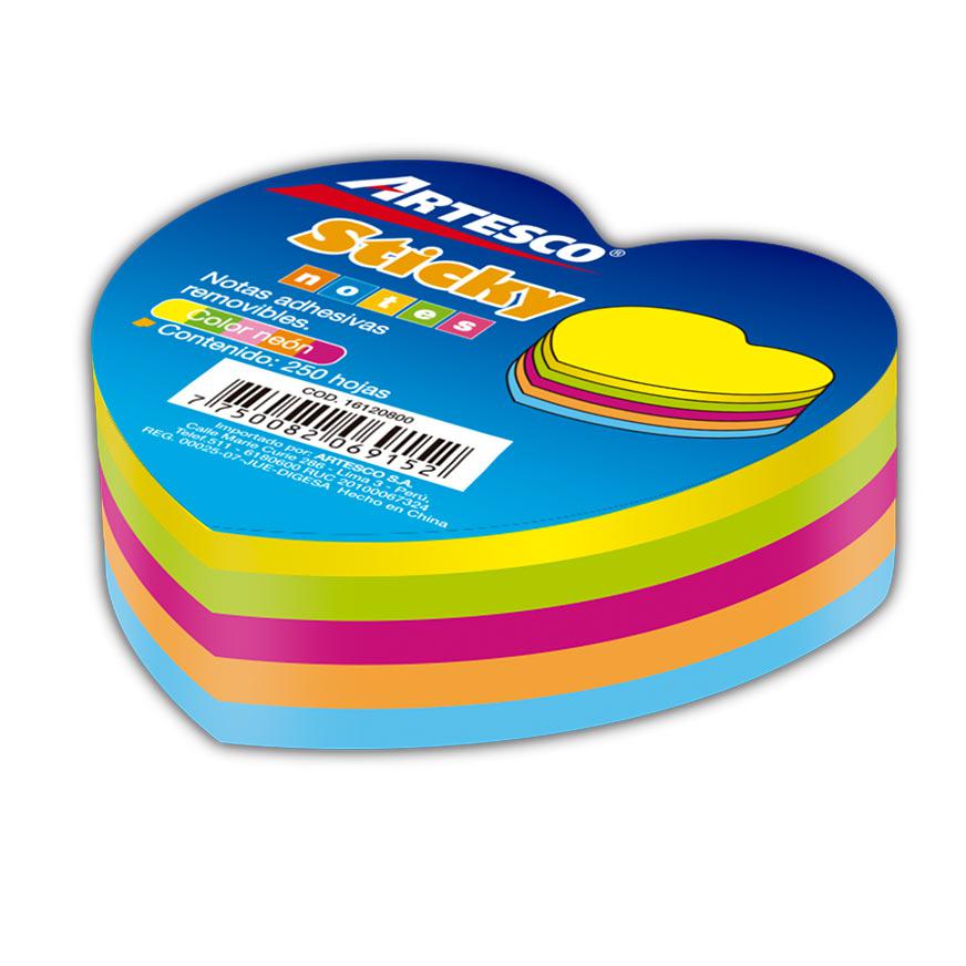 NOTAS ADHESIVAS ARTESCO 75 X 75 MM FORMAS NEÓN 250 HOJAS SURTIDO - 1