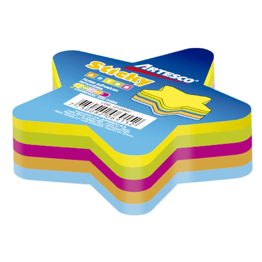 NOTAS ADHESIVAS ARTESCO 75 X 75 MM FORMAS NEÓN 250 HOJAS SURTIDO - 2