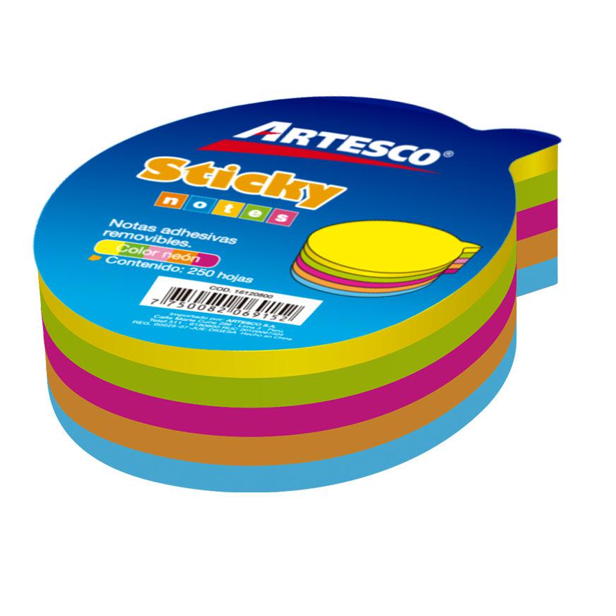 NOTAS ADHESIVAS ARTESCO 75 X 75 MM FORMAS NEÓN 250 HOJAS SURTIDO - 3