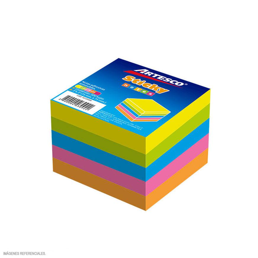 NOTAS ADHESIVAS ARTESCO 75 X 75 MM COLORES NEÓN MULTICOLOR 500 HOJAS - 1