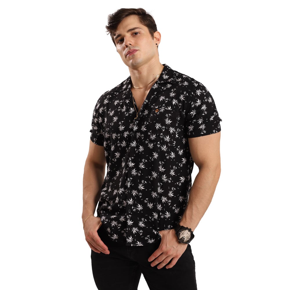 CAMISA MANGA CORTA LINO HOMBRE TROPIKL FESTIVAL HAWAIANA CREAM  SLIM FIT - 1