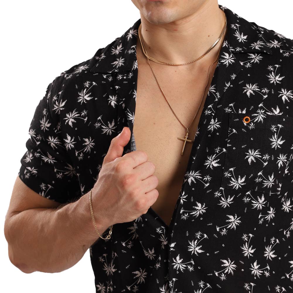 CAMISA MANGA CORTA LINO HOMBRE TROPIKL FESTIVAL HAWAIANA CREAM  SLIM FIT - 4