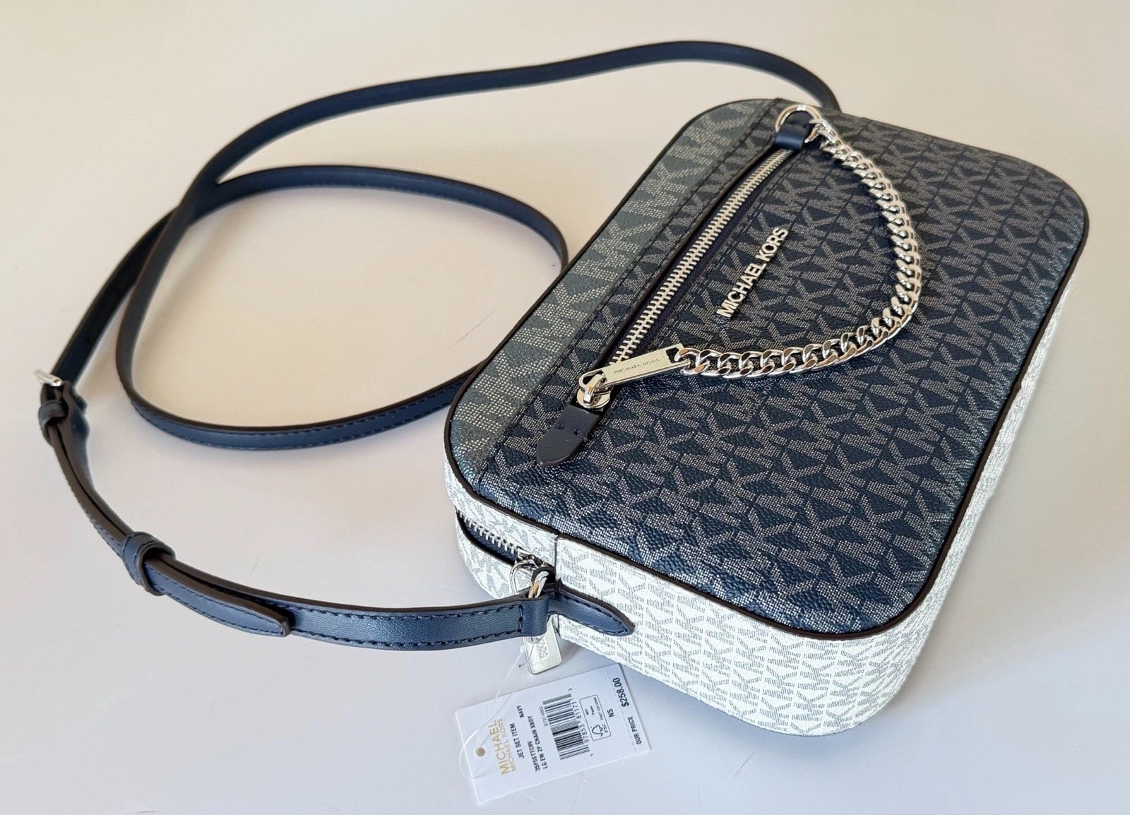 CARTERA CROSSBODY MICHAEL KORS JET SET LARGE SIGNATURE LOGO NAVY - AZUL - 3