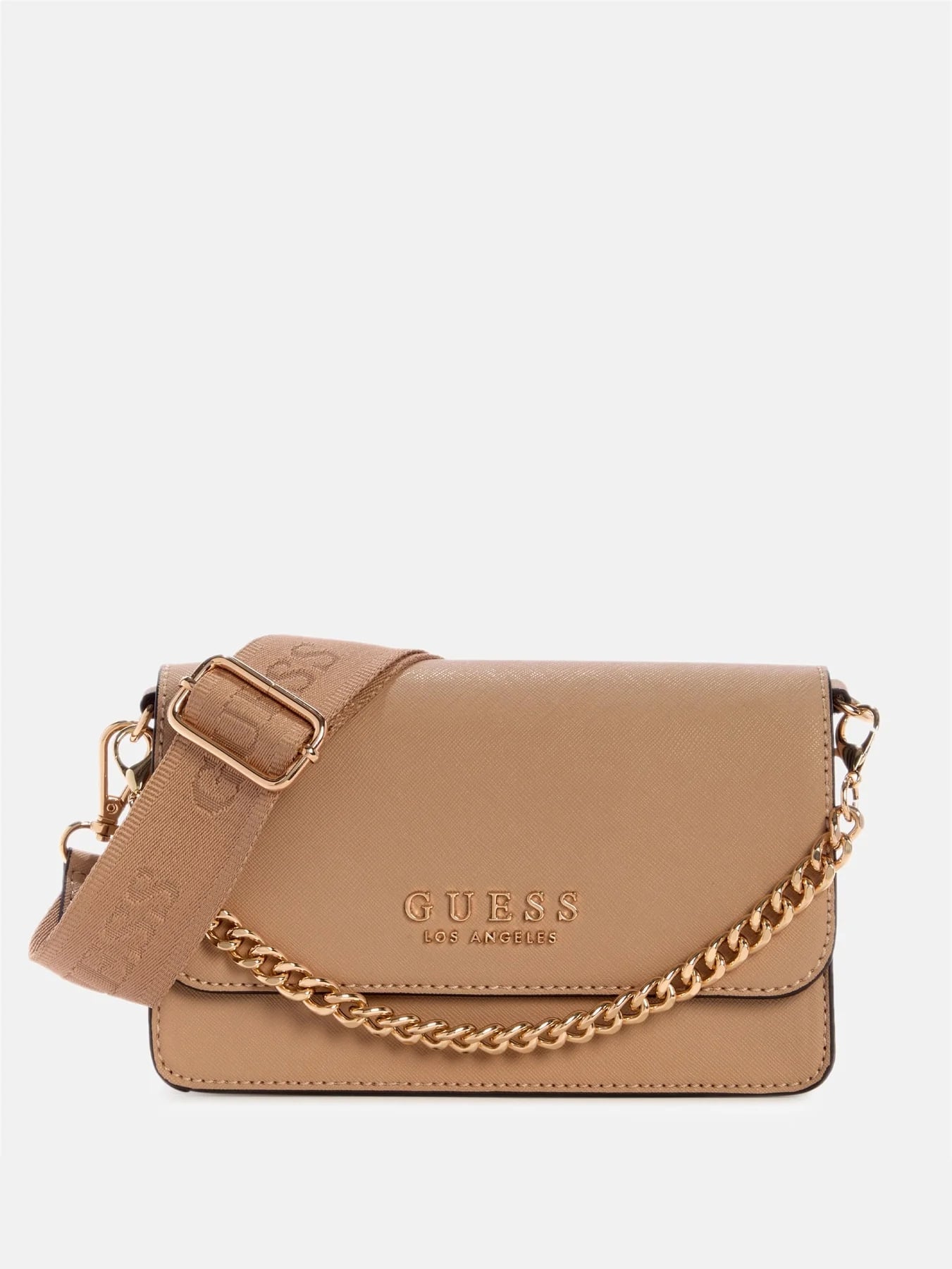 CARTERA CROSSBODY GUESS FACTORY INDIRA SHINY LOGO CARAMEL - 1