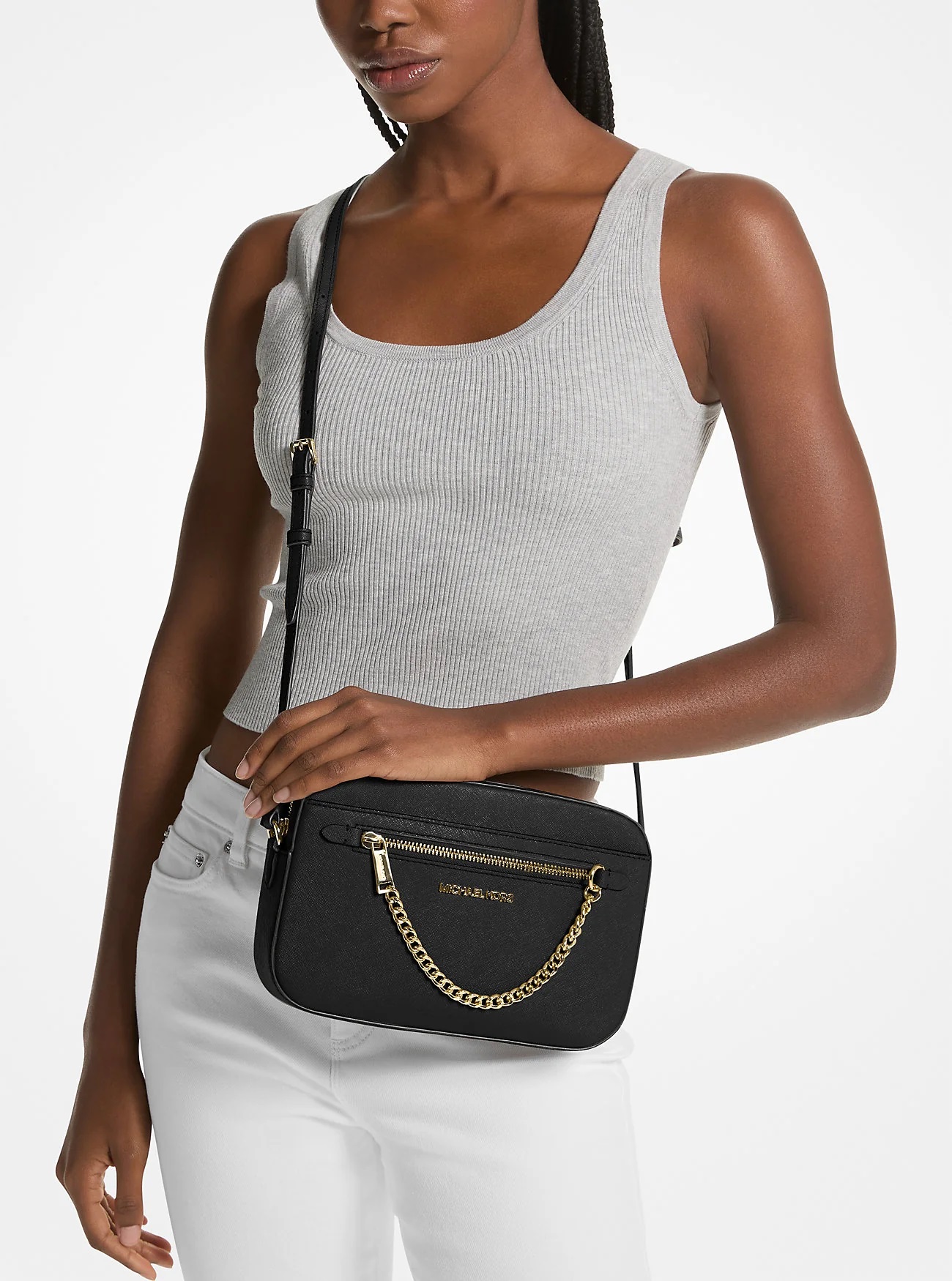 CARTERA CROSSBODY MICHAEL KORS JET SET  CUERO SAFFIANO NEGRO - 2