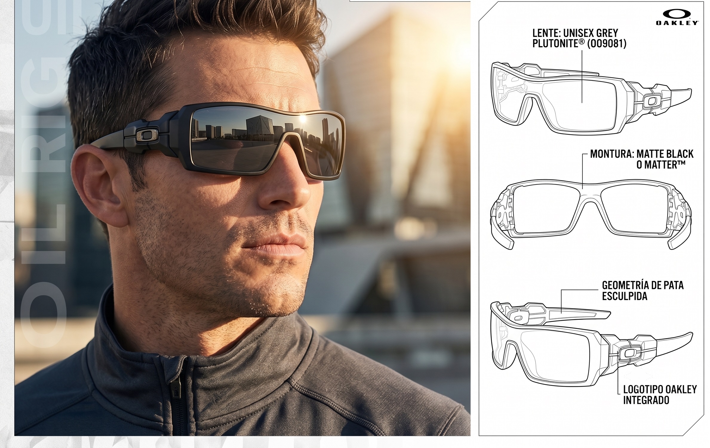 LENTES DE SOL OAKLEY OIL RIG O9081 POLARIZADO BLACK HOMBRE RECTANGULARES - 2