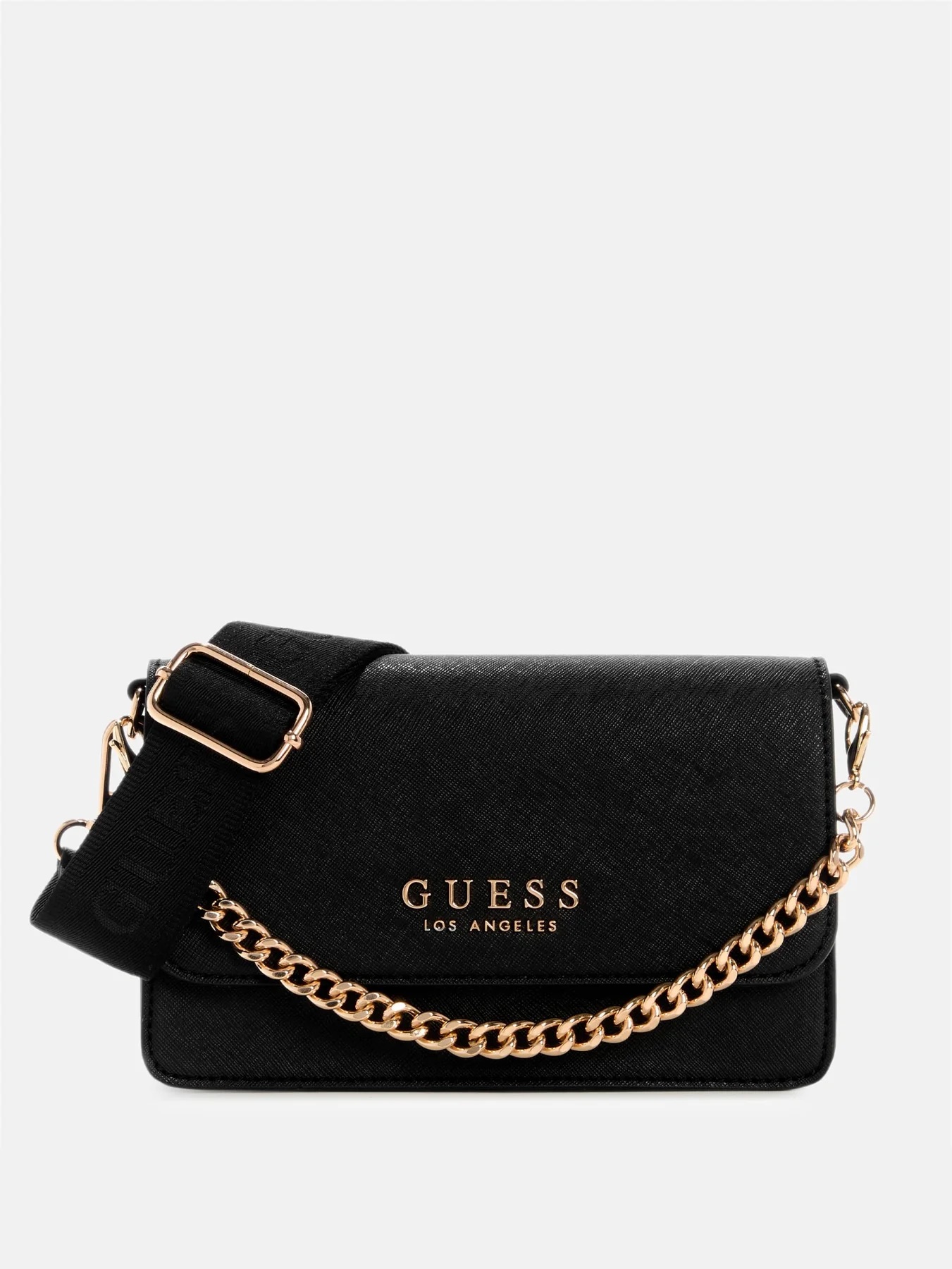 CARTERA CROSSBODY GUESS FACTORY INDIRA SHINY LOGO NEGRO - 1