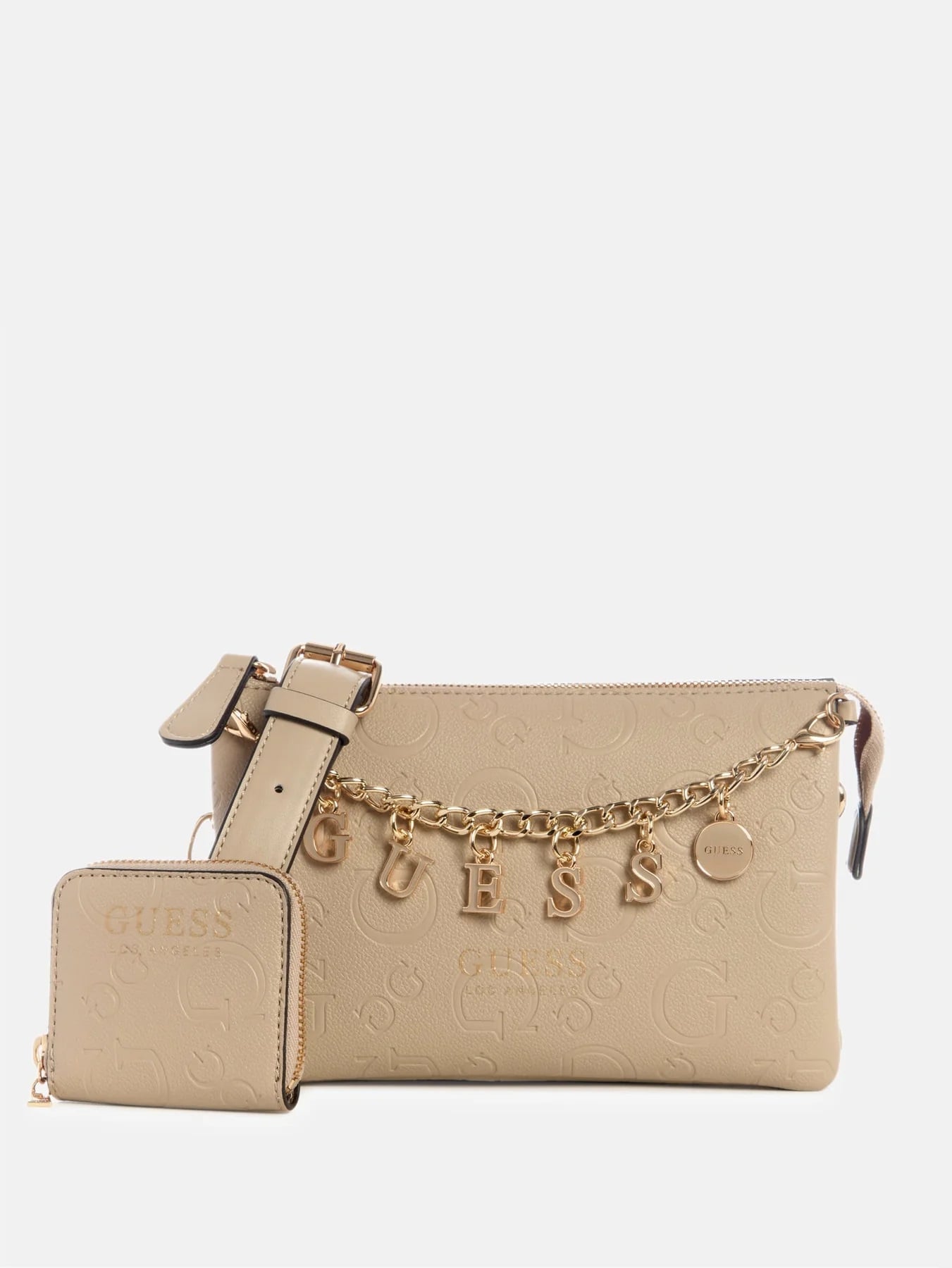 CARTERA CROSSBODY GUESS MUJER MARRÓN CLARO + MONEDERO - 1