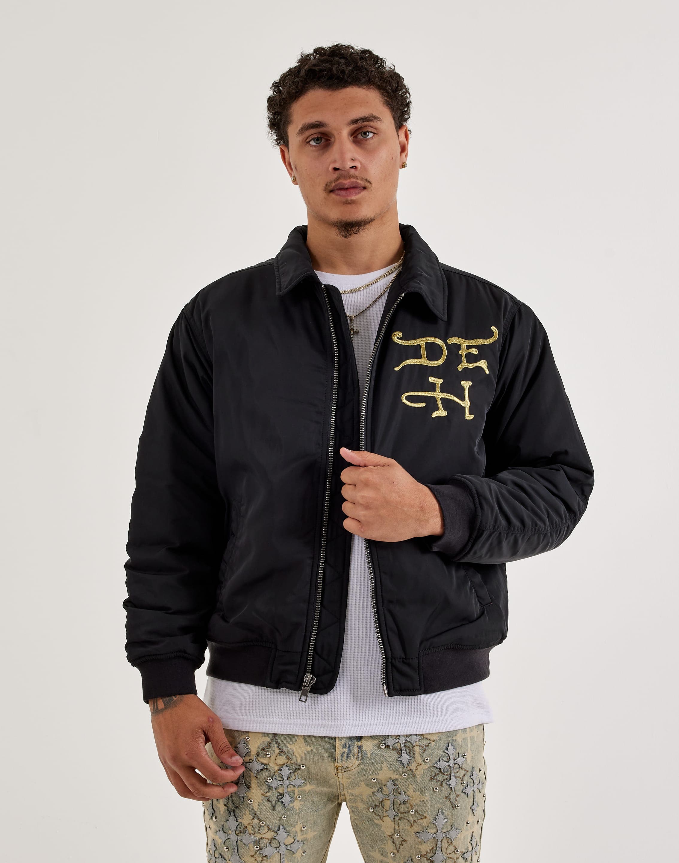 CASACA BOMBER ED HARDY FIRELORD NYLON BORDADA NEGRO - 1