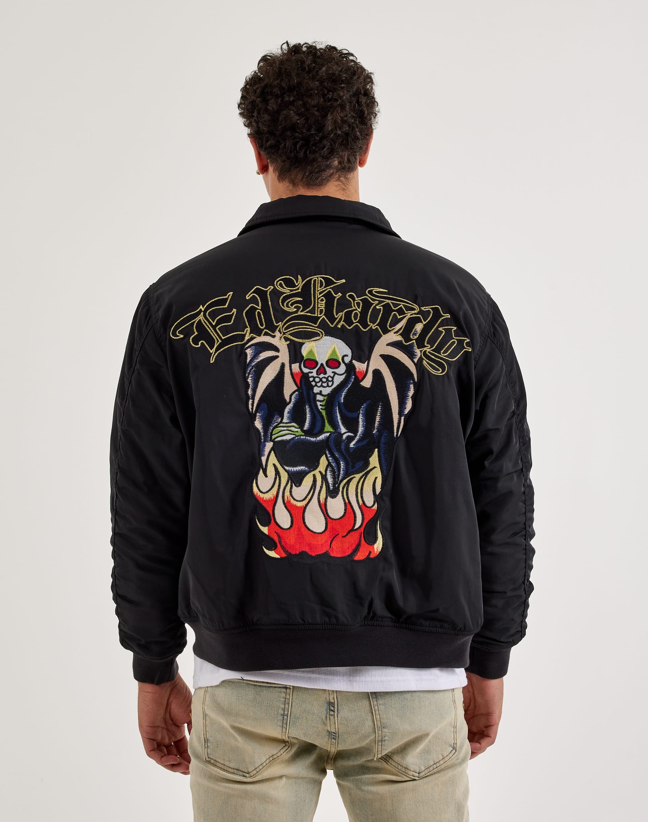 CASACA BOMBER ED HARDY FIRELORD NYLON BORDADA NEGRO - 2