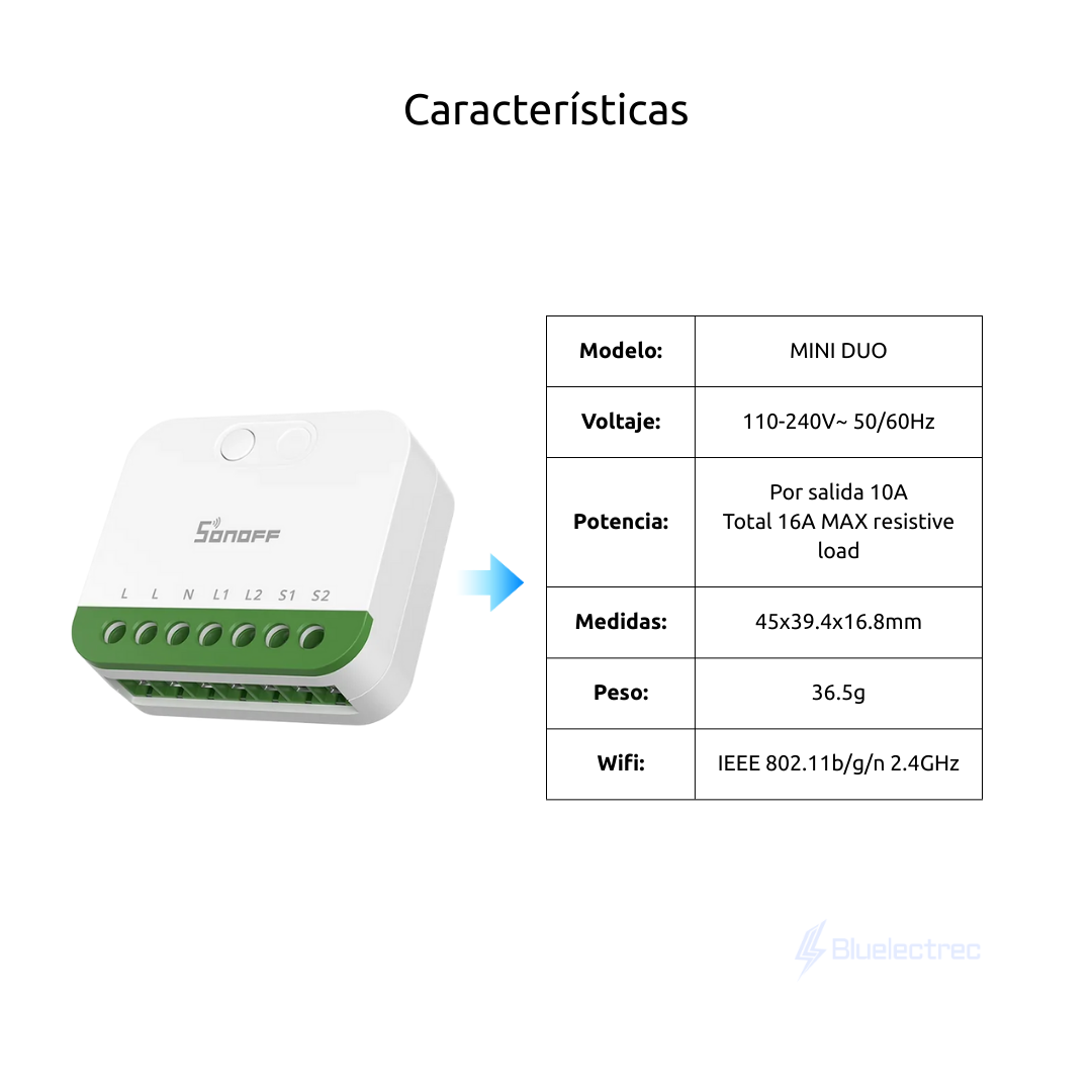 INTERRUPTOR INTELIGENTE DE 2 CANALES- SONOFF MINI DUO - 2