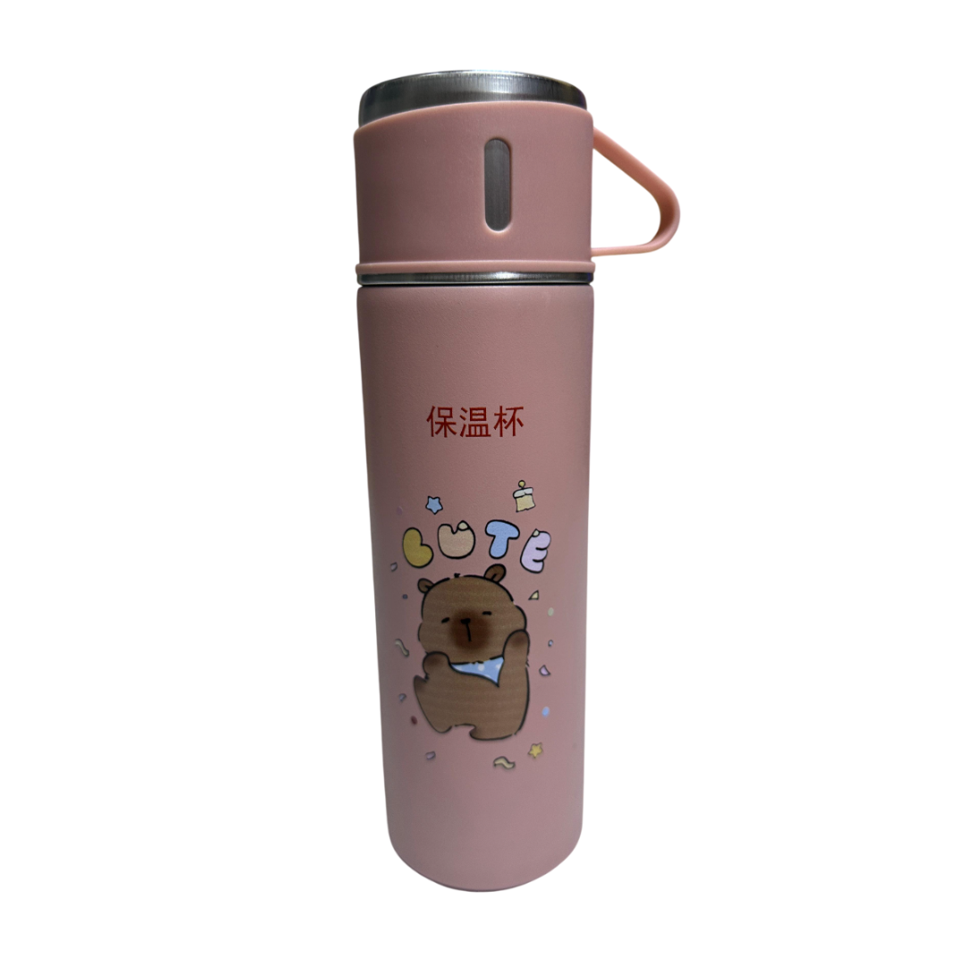 TERMO CAPIBARA DE 500 ML CON TRES TAZAS DE REGALO - ROSA - 2