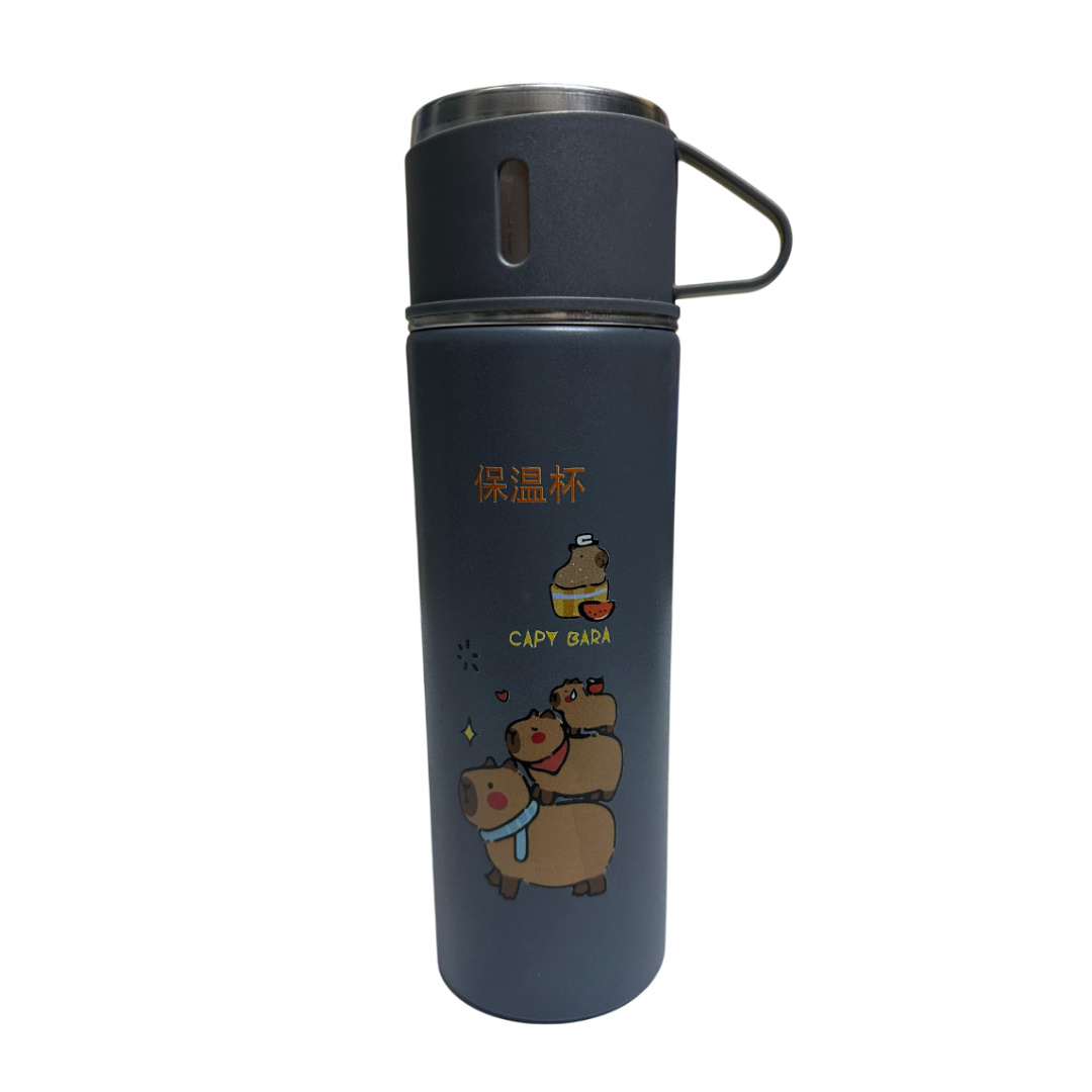 TERMO CAPIBARA DE 500 ML CON TRES TAZAS DE REGALO - GRIS - 2