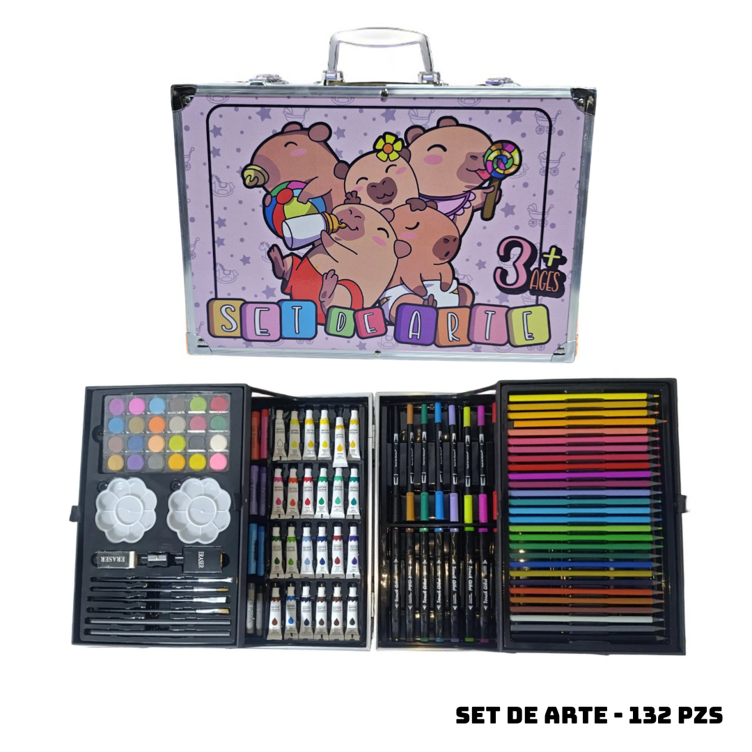 MALETIN MEGA SET DE ARTE 132 PZS CAPIBARAS BEBES - 1