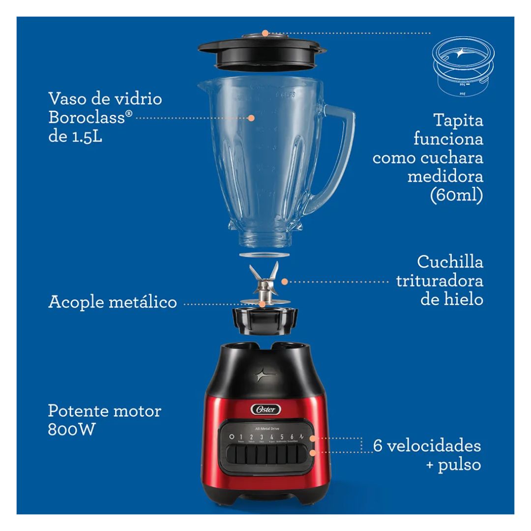 LICUADORA OSTER 6 VELOCIDADES 800W ROJA - BLSTPEG-CPB - 4