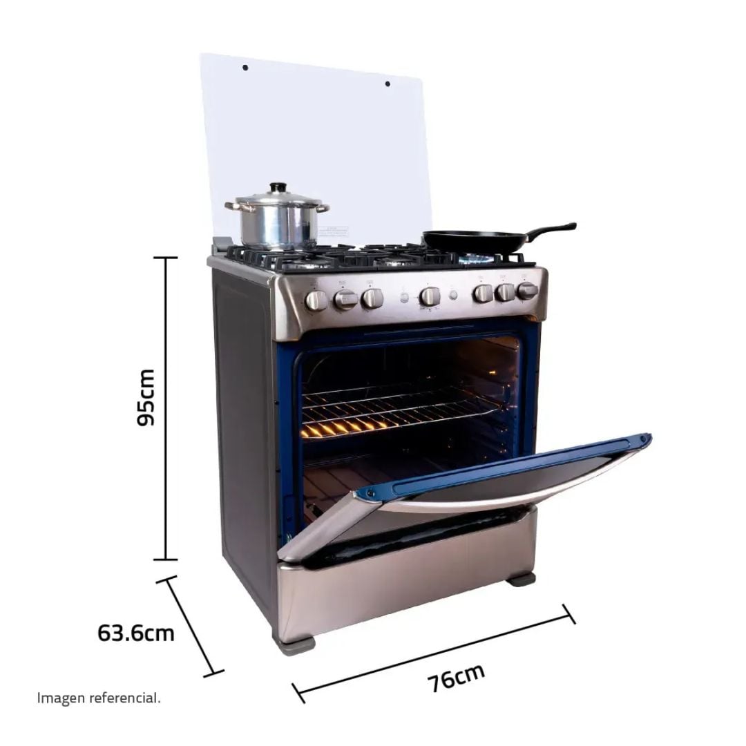 COCINA DE PIE INDURAMA A GAS 6 HORNILLAS ACERO INOX - PARMA ZAFIRO - 4