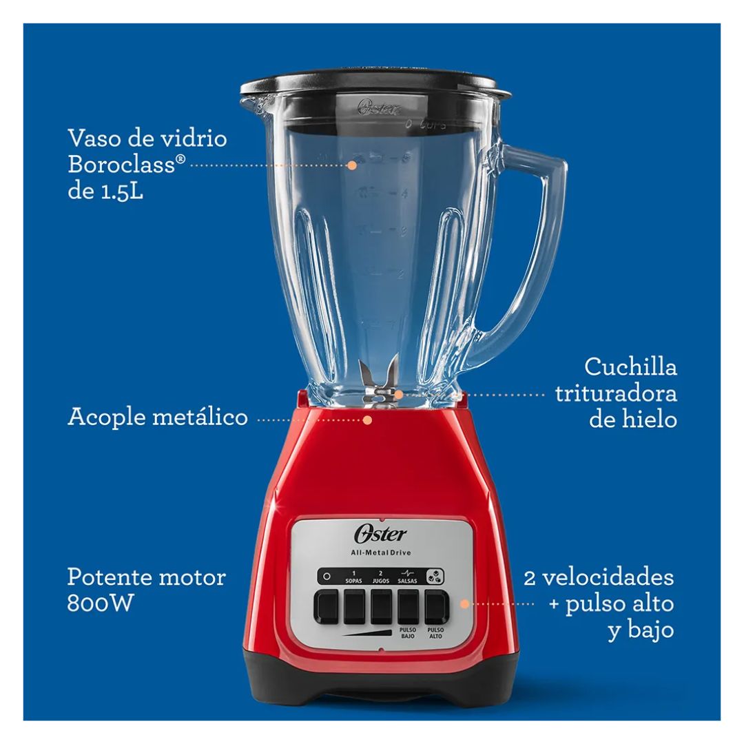 LICUADORA OSTER 2 VELOCIDADES PULSO ALTO Y BAJO 800W ROJA - BLSTKAGRPB - 3