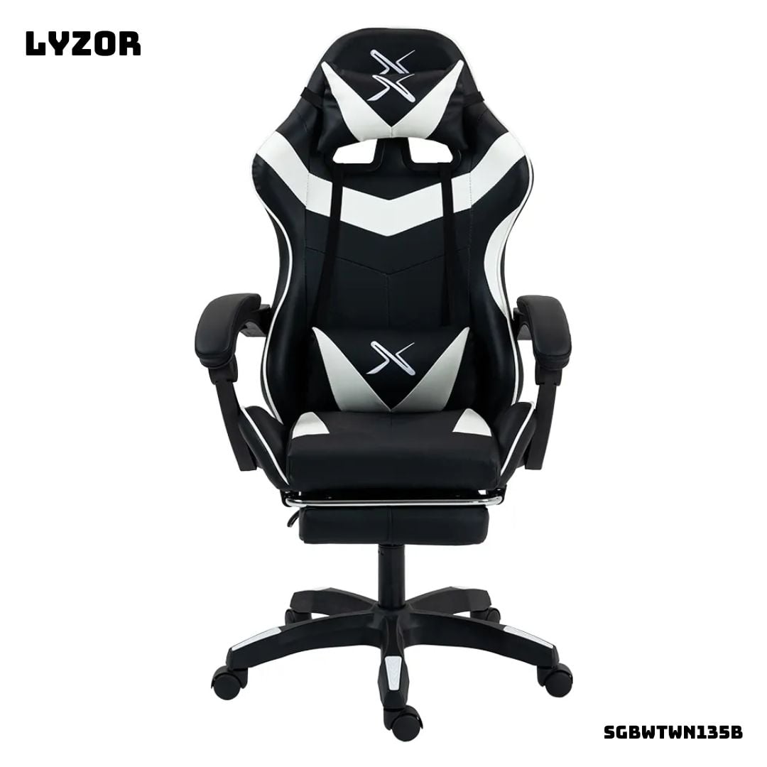 SILLA GAMER LYZOR CON POSAPIES BLANCO Y NEGRO - SGBWTWN135B - 1