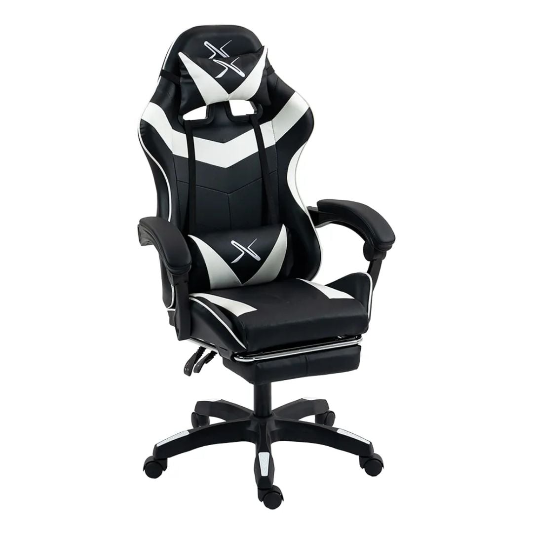 SILLA GAMER LYZOR CON POSAPIES BLANCO Y NEGRO - SGBWTWN135B - 2