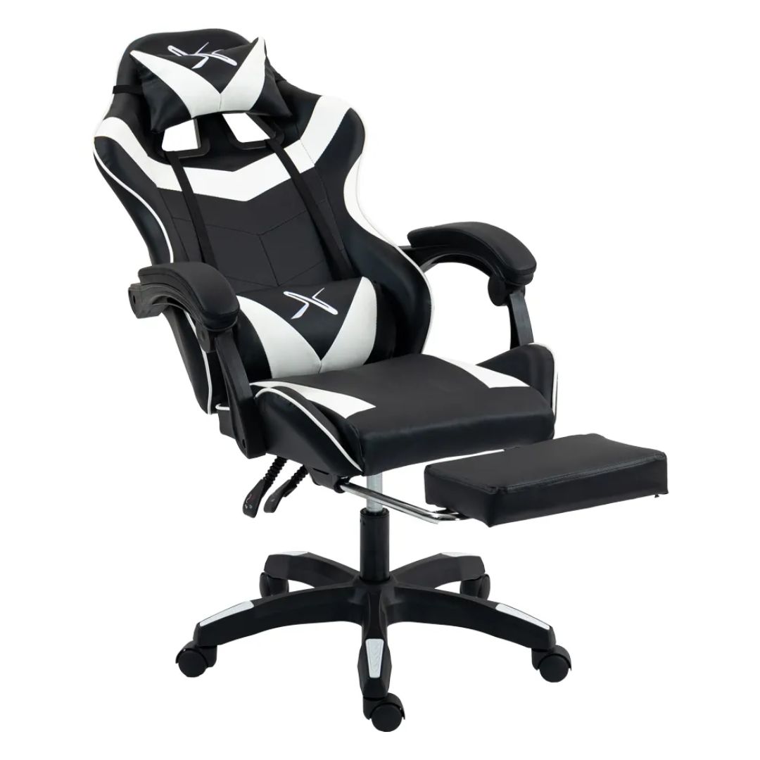 SILLA GAMER LYZOR CON POSAPIES BLANCO Y NEGRO - SGBWTWN135B - 3