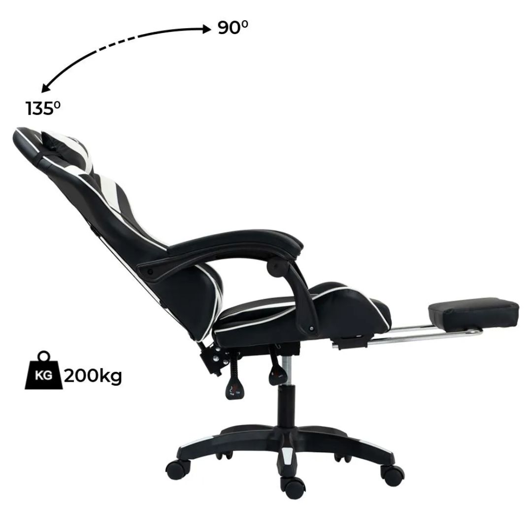 SILLA GAMER LYZOR CON POSAPIES BLANCO Y NEGRO - SGBWTWN135B - 6