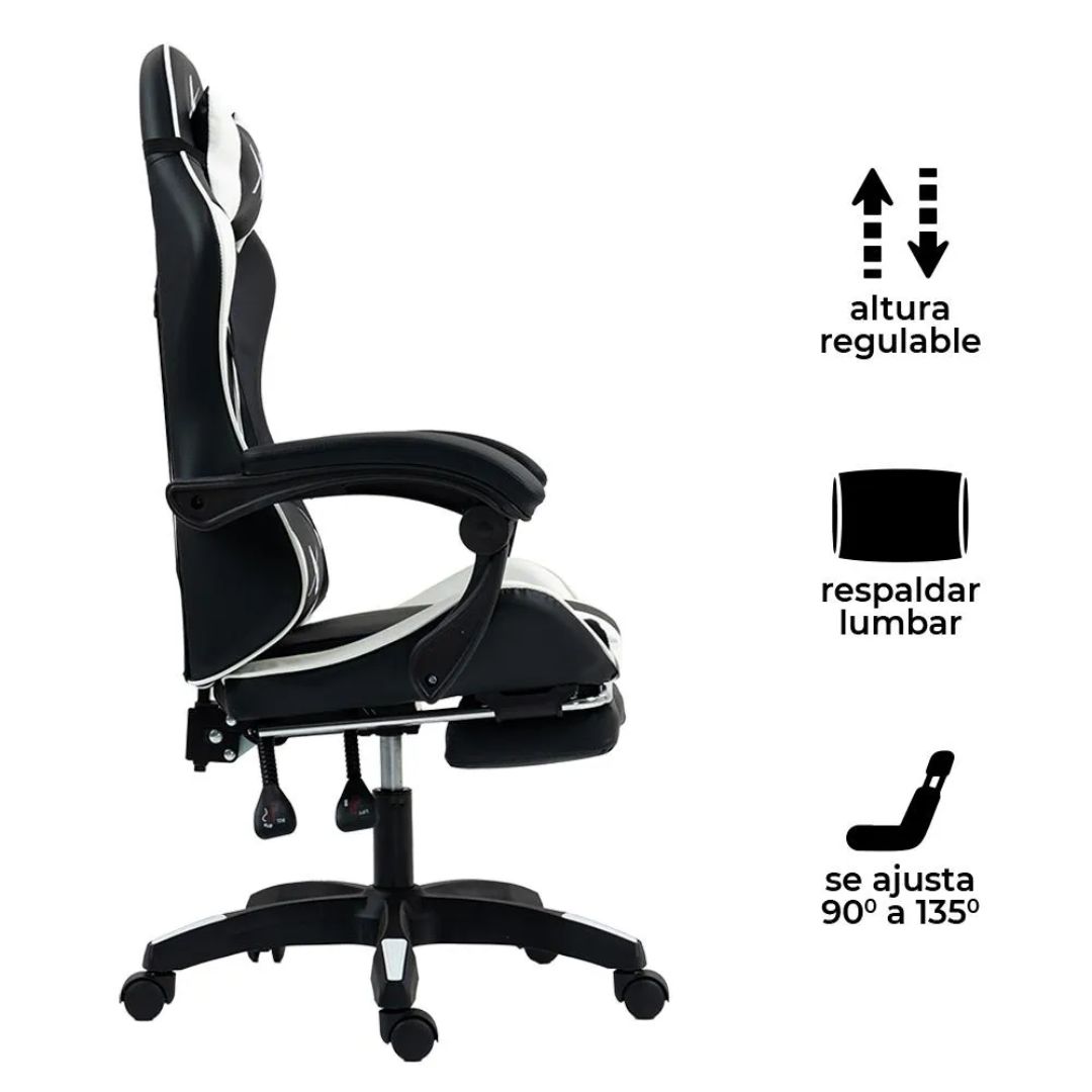 SILLA GAMER LYZOR CON POSAPIES BLANCO - SGTWN135A - 6