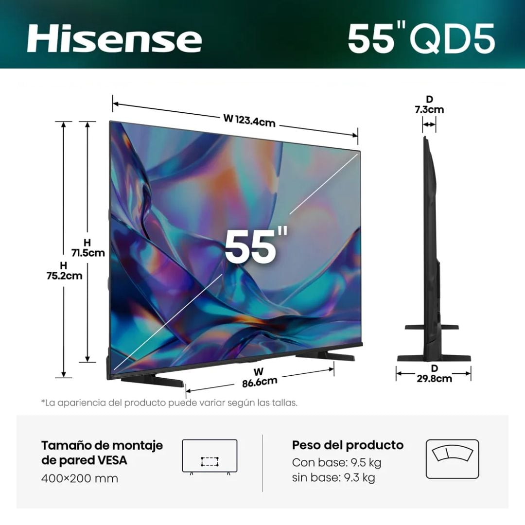TELEVISOR HISENSE 55 QLED SMART TV VIDAA 4K UHD 2026 - 55QD5SV - 2