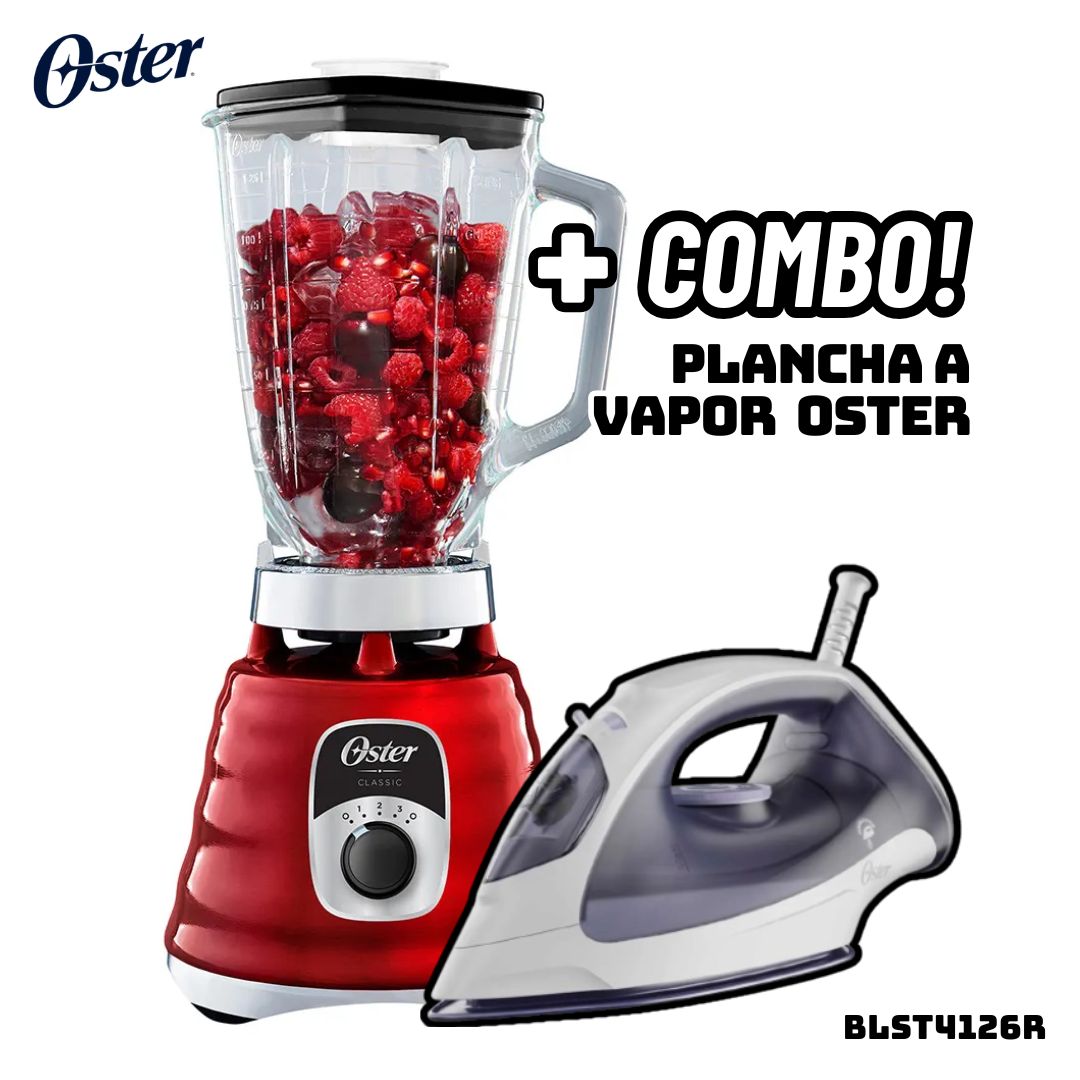 LICUADORA CLASICA OSTER 3 VELOCIDADES 1000W CROMADA ROJA - BLST4126R + PLANCHA OSTER - 1