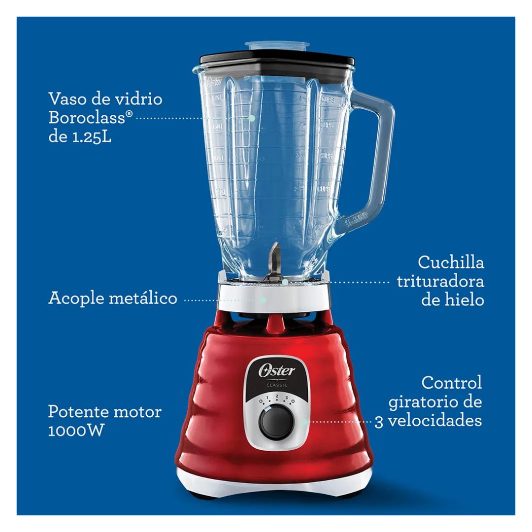 LICUADORA CLASICA OSTER 3 VELOCIDADES 1000W CROMADA ROJA - BLST4126R + PLANCHA OSTER - 5