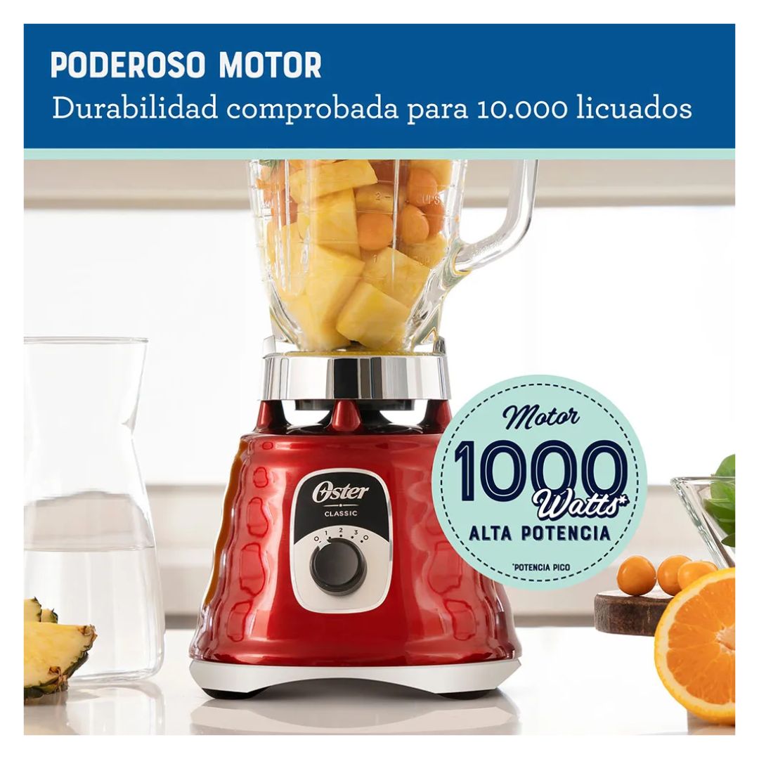 LICUADORA CLASICA OSTER 3 VELOCIDADES 1000W CROMADA ROJA - BLST4126R + PLANCHA OSTER - 7