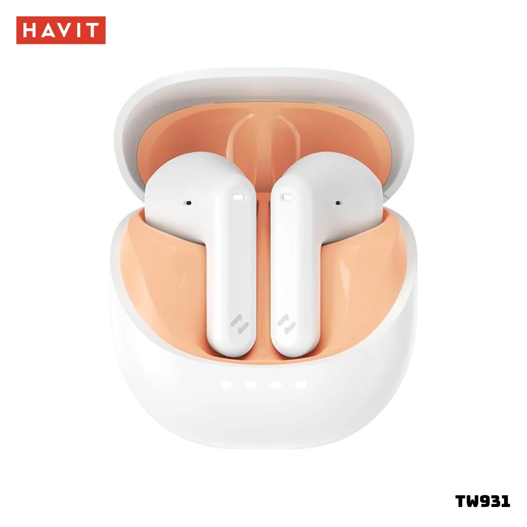 AUDIFONOS BLUETOOTH HAVIT TW931 MINI SIZE - BLANCO Y NARANJA - 1