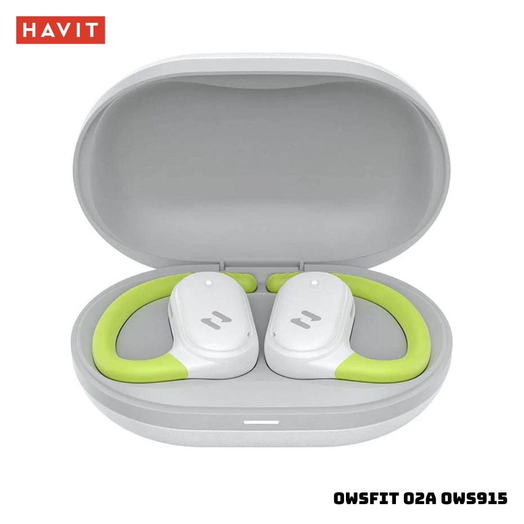 AUDIFONOS BLUETOOTH HAVIT OWSFIT 02A OWS915 PARA DEPORTE - BLANCO Y VERDE - 1