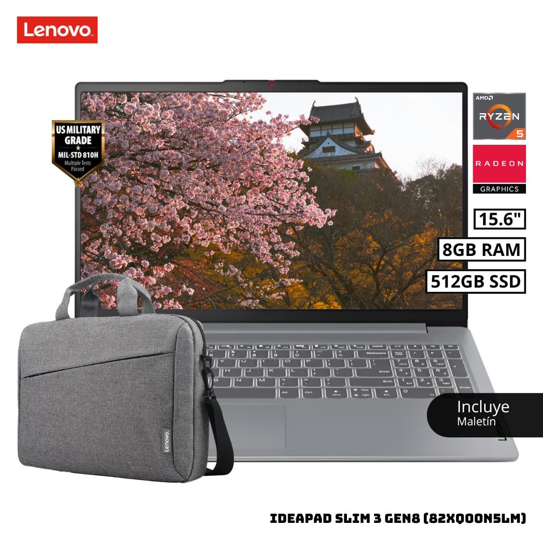 LAPTOP LENOVO IDEAPAD SLIM 3 15.6 FHD AMD RYZEN 5 7520 8GB RAM 512GB SSD + MALETIN LENOVO - 1