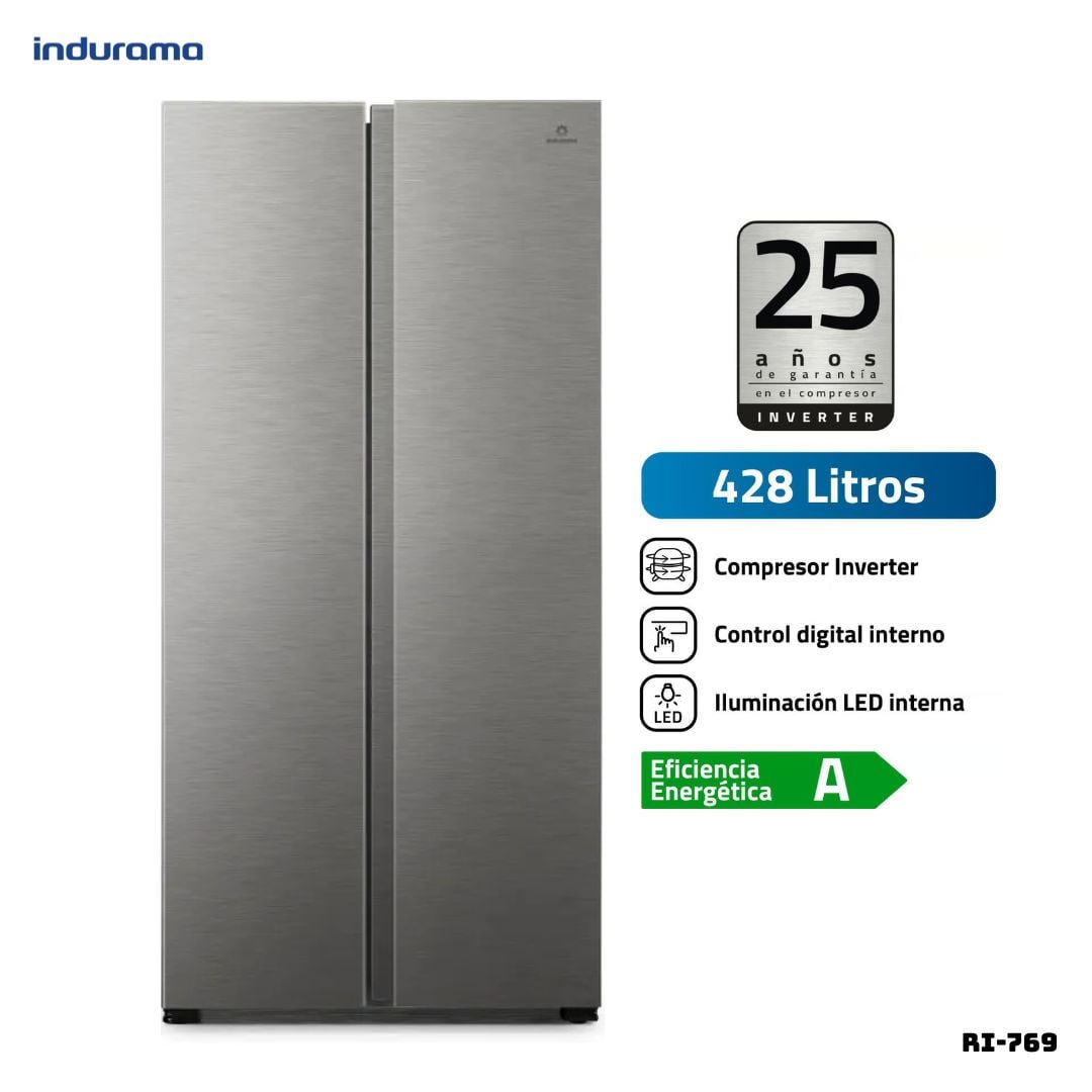 REFRIGERADORA INDURAMA 428 L SIDE BY SIDE PLATEADO - RI-769 - 1