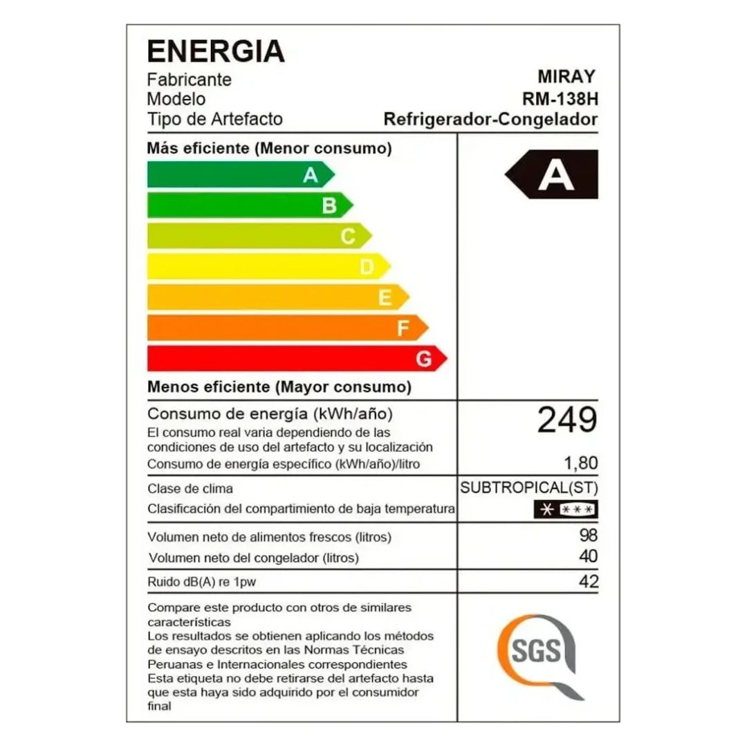 REFRIGERADORA MIRAY EUROFRIO 135 L TOP FREEZER NEGRO - RM-138HD - 6
