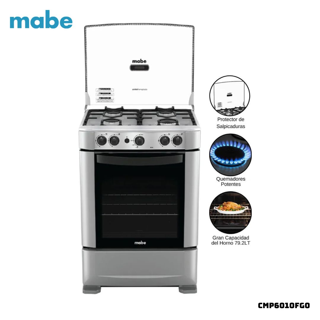 COCINA DE PIE MABE A GAS 4 HORNILLAS ACERO INOX - CMP6010FG0 - 1
